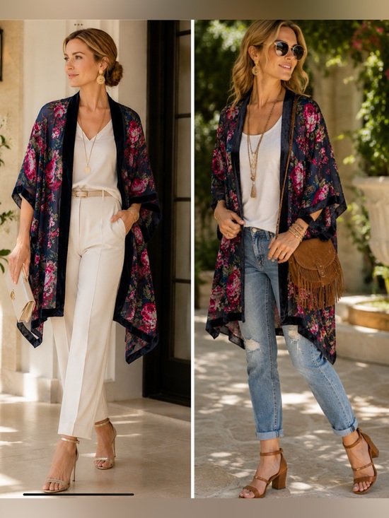 Woven Heart Other - Woven Heart velvet kimono ROSES semi sheer , wine red, black, pink,
OSFM BOHO